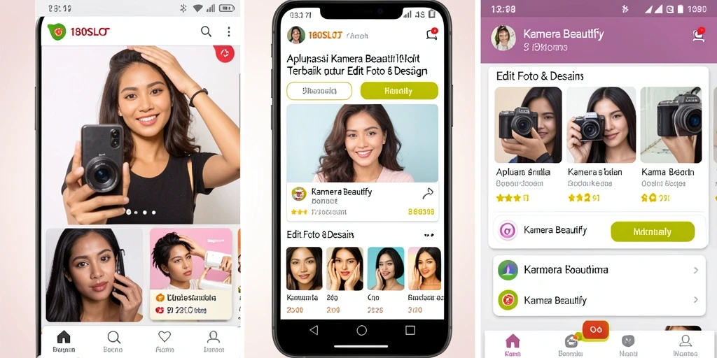 Antarmuka aplikasi 180SLOT yang menarik dengan berbagai fitur edit foto.