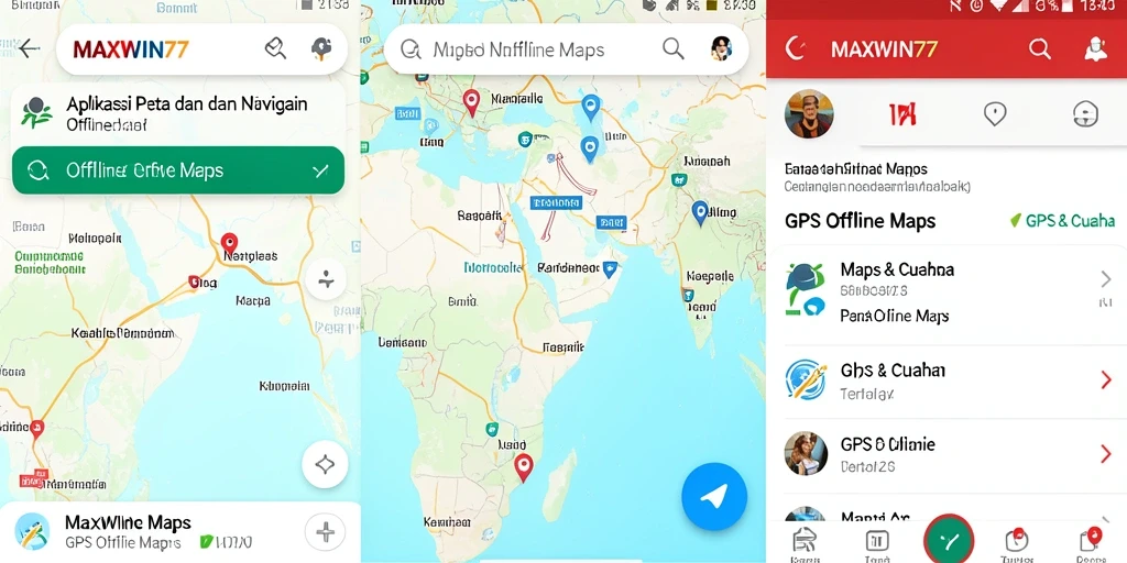 Antarmuka pengguna <strong>MAXWIN77</strong> yang sederhana dan fungsional untuk GPS Offline Maps.