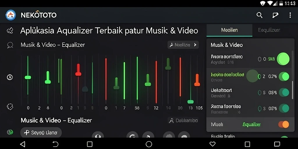 Antarmuka aplikasi NEKOTOTO dengan fitur Equalizer yang menarik.