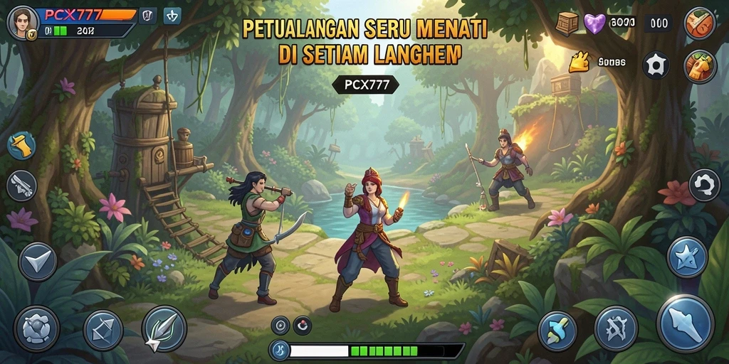 Antarmuka pengguna PCX777 mengajak pemain untuk berpetualang di dunia menakjubkan.